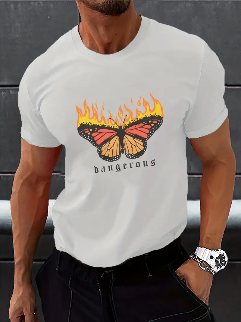 Butterfly Round Neck Graphic T-shirts, Causal Tees, Short Sleeves